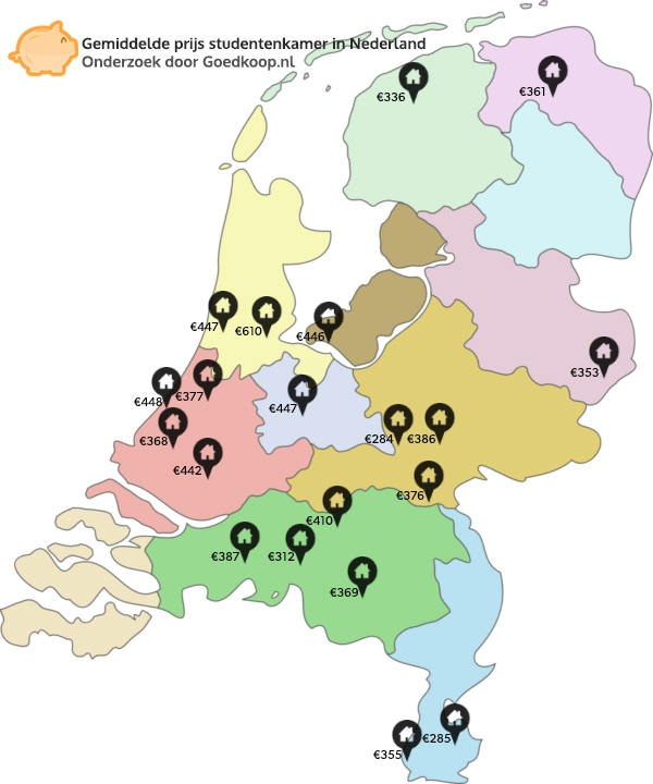 Gemiddelde prijs studentenkamer in Nederland